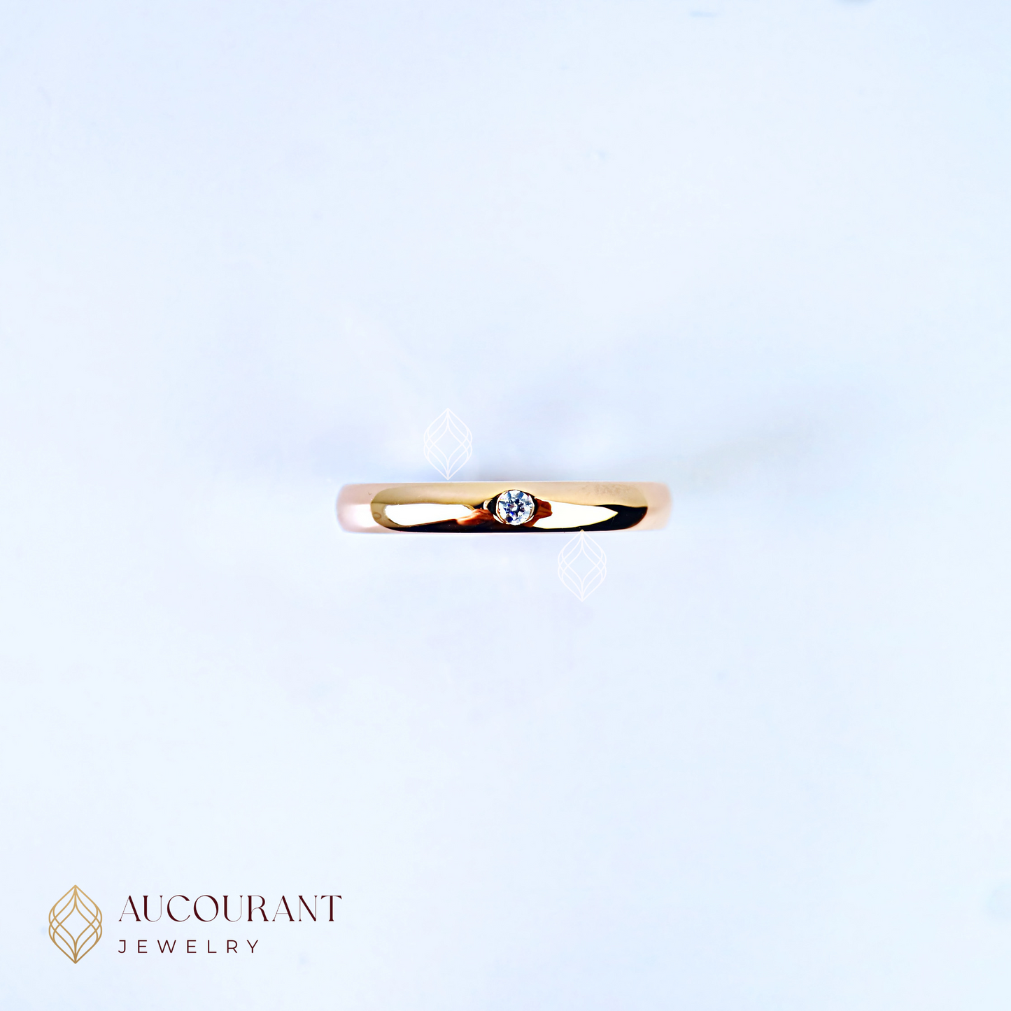 Cincin emas Klasik model mata(R)ound Tengah(AURORA GLEAM).Emas Rose Gold 17K