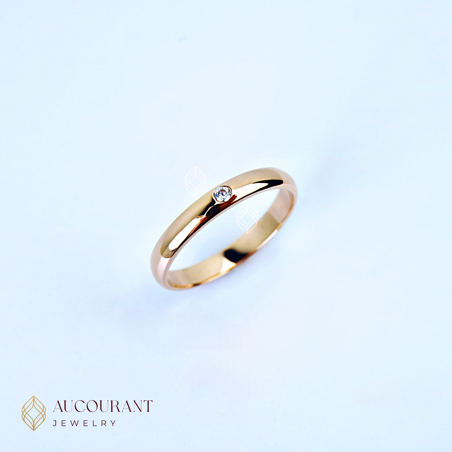Cincin emas Klasik model mata(R)ound Tengah(AURORA GLEAM).Emas Rose Gold 17K