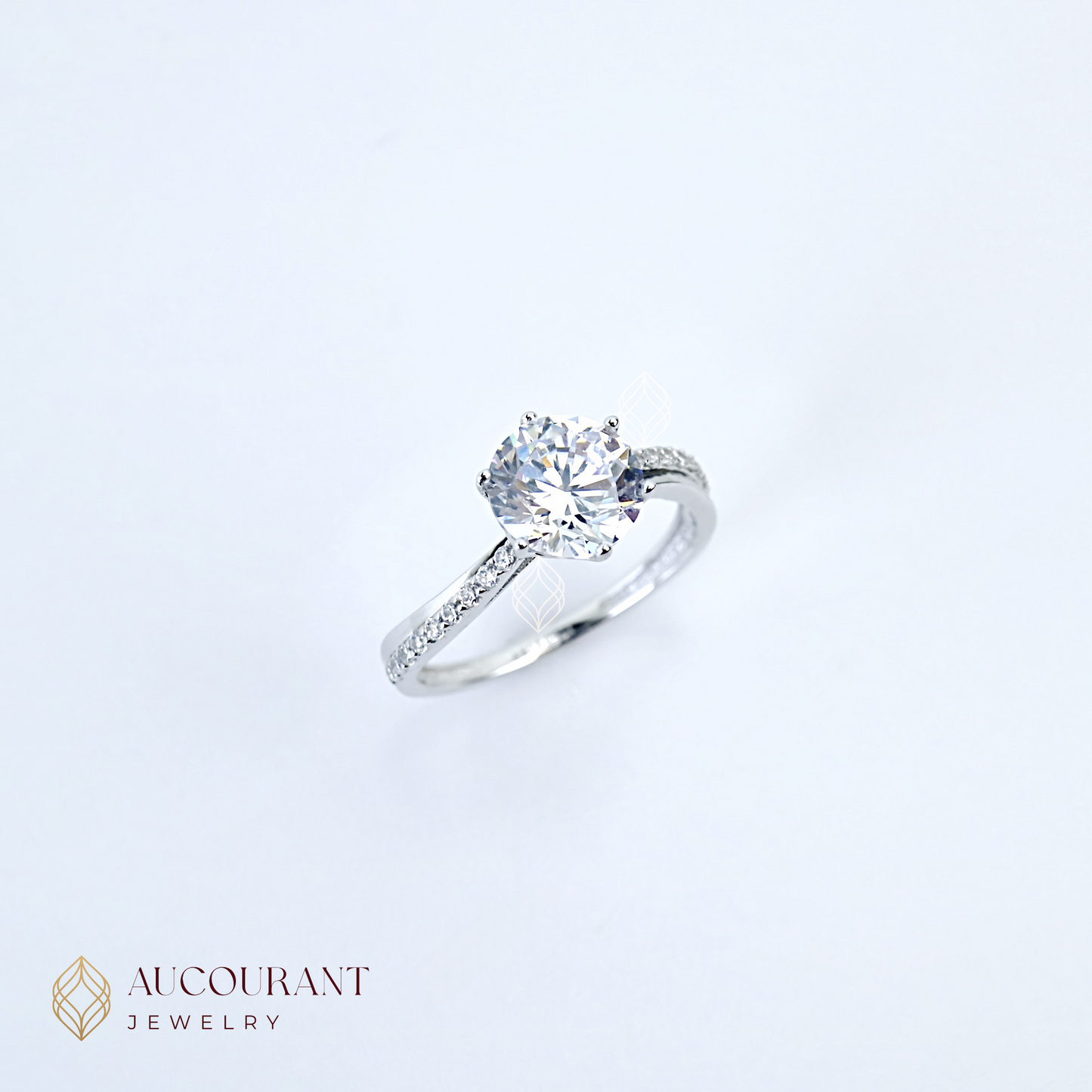 Cincin Emas CW Model Solitaire melingkar miring AD R. Emas White Gold 17K.