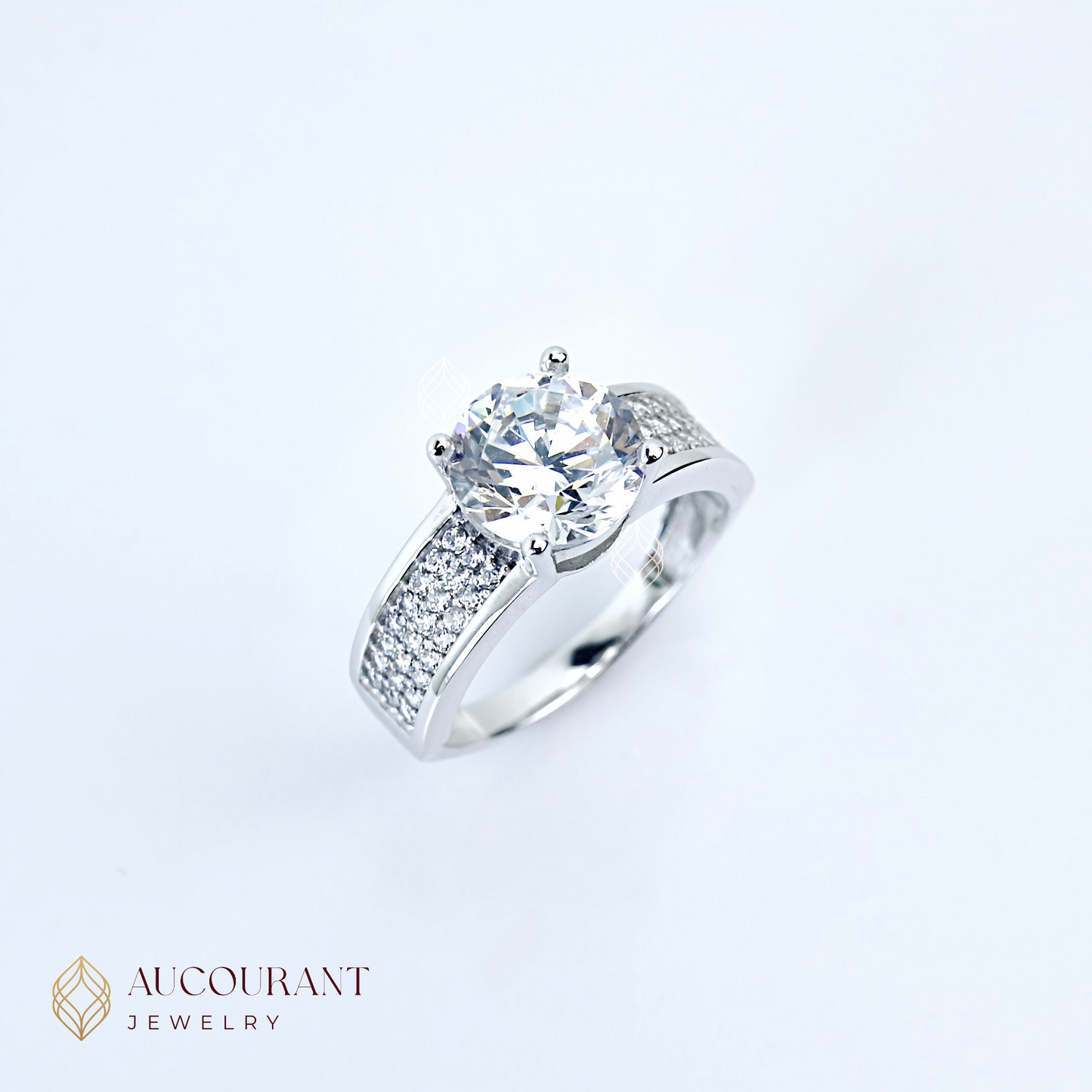 Cincin Emas model Solitaire variasi samping full AD R. Emas White Gold 17K