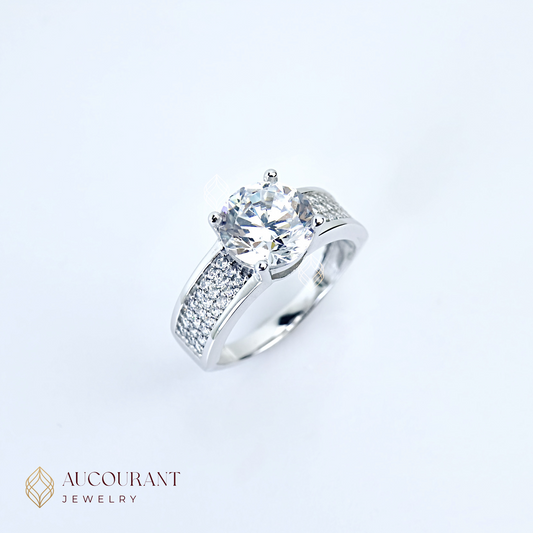 Cincin Emas model Solitaire variasi samping full AD R. Emas White Gold 17K