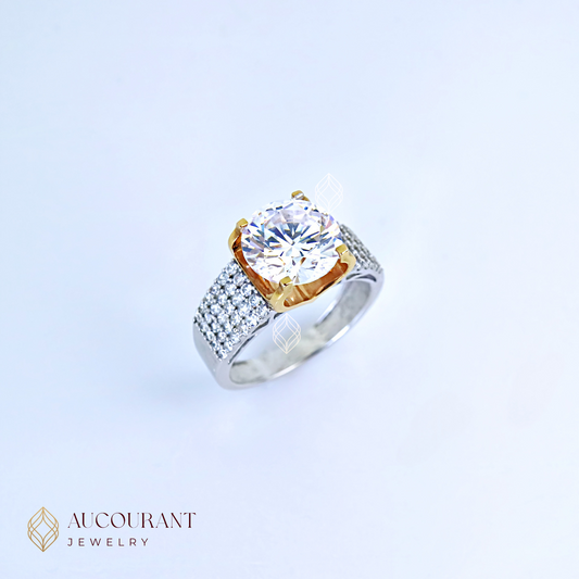 Cincin Emas Solitaire Mata Bulat(R)(Besar) variasi samping full Mata AD. Emas White Gold 17K