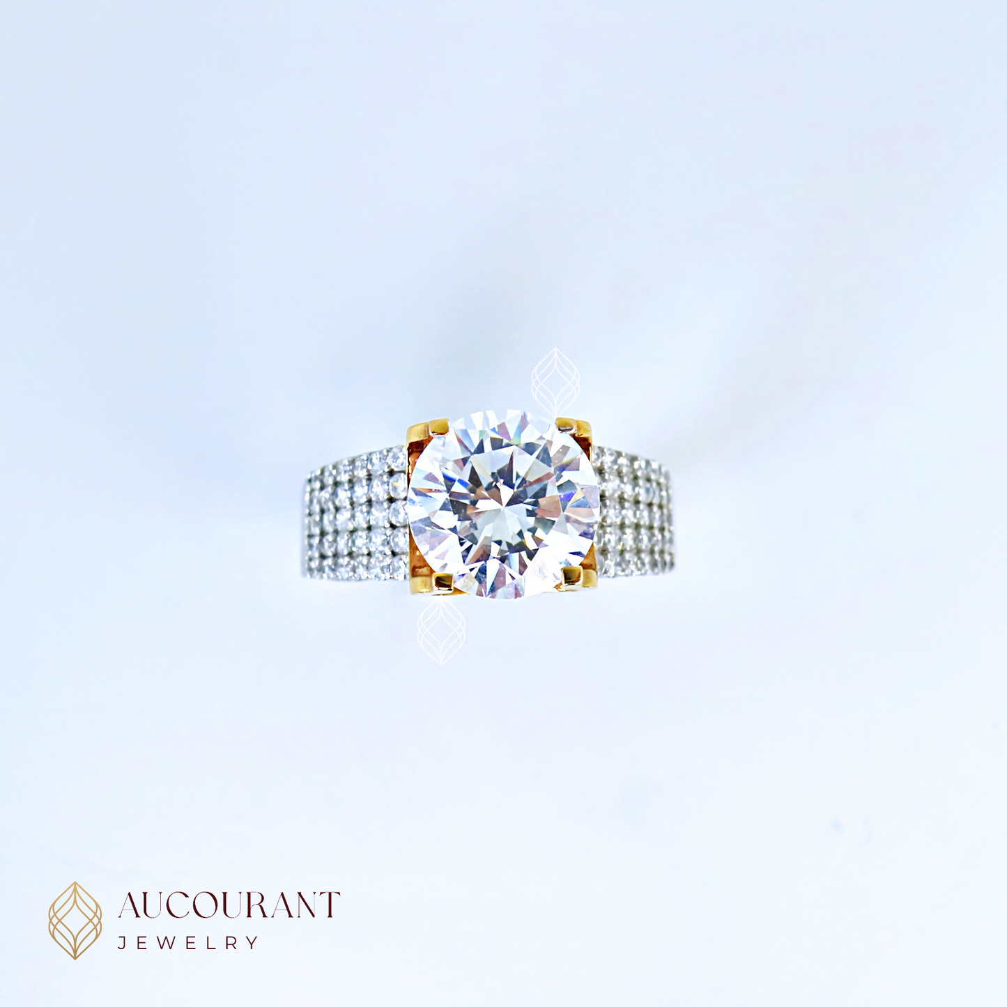 Cincin Emas Solitaire Mata Bulat(R)(Besar) variasi samping full Mata AD. Emas White Gold 17K