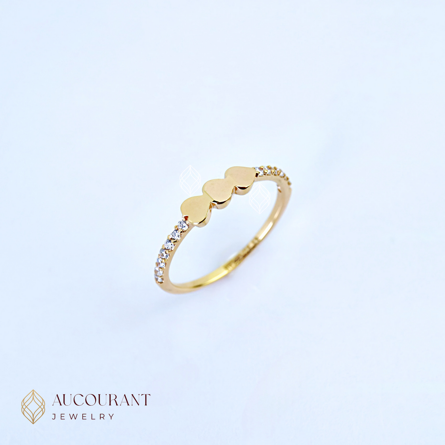 Cincin Emas model Triple Heart Love(Hati tidur). Emas Rose Gold 17K