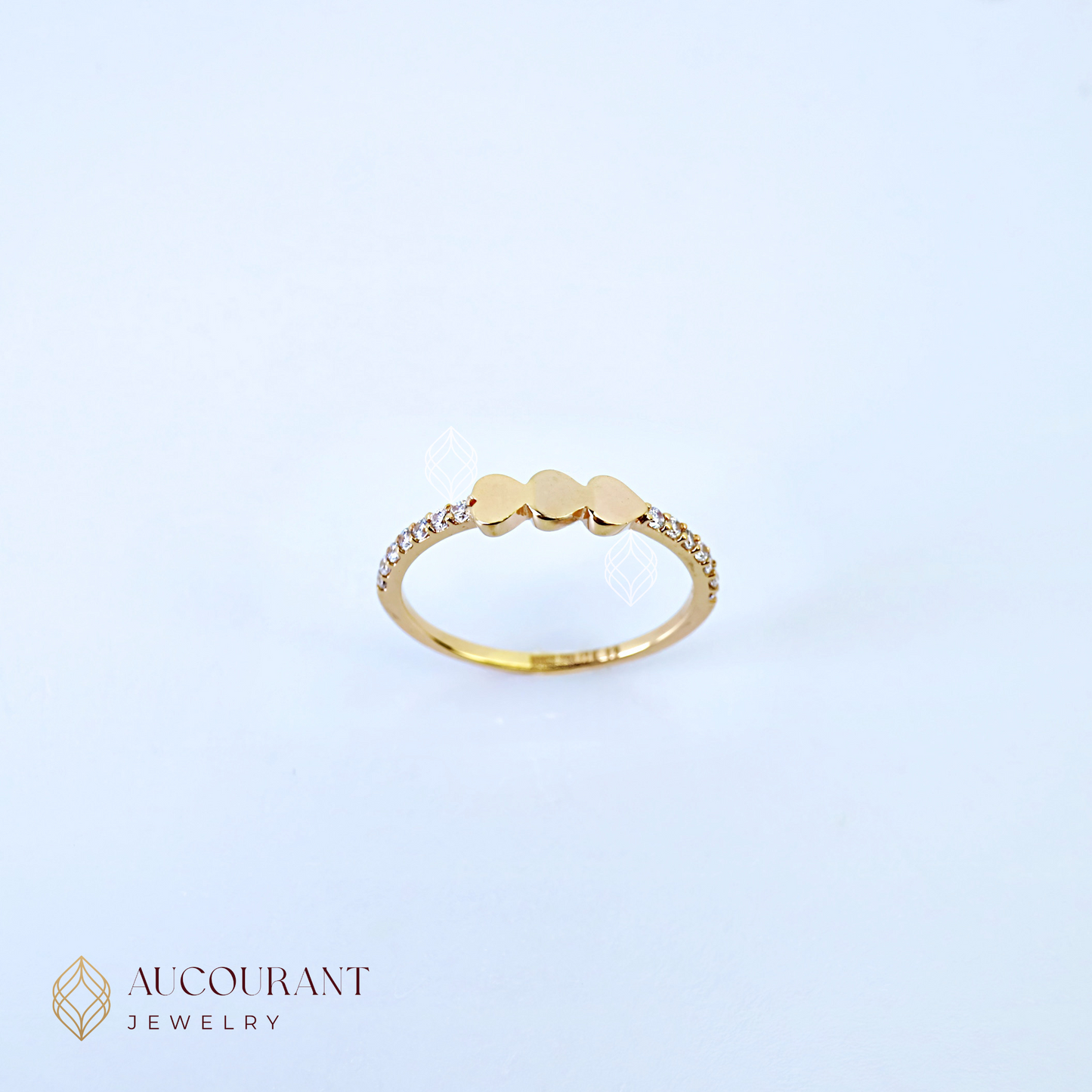 Cincin Emas model Triple Heart Love(Hati tidur). Emas Rose Gold 17K