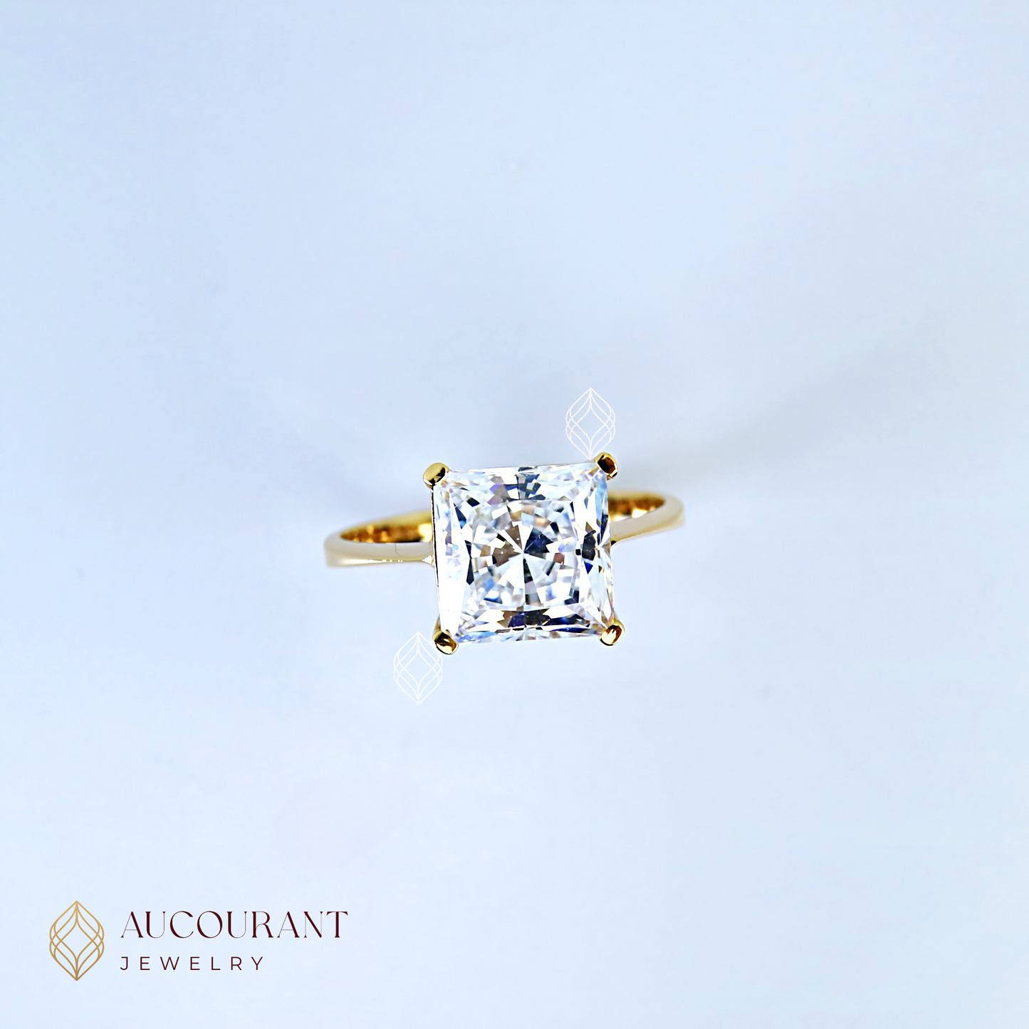 Cincin Emas CW model Solitaire tipis Mata Kotak(PC)(Besar). Emas Rose Gold 17K