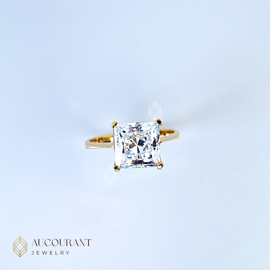 Cincin Emas CW model Solitaire tipis Mata Kotak(PC)(Besar). Emas Rose Gold 17K