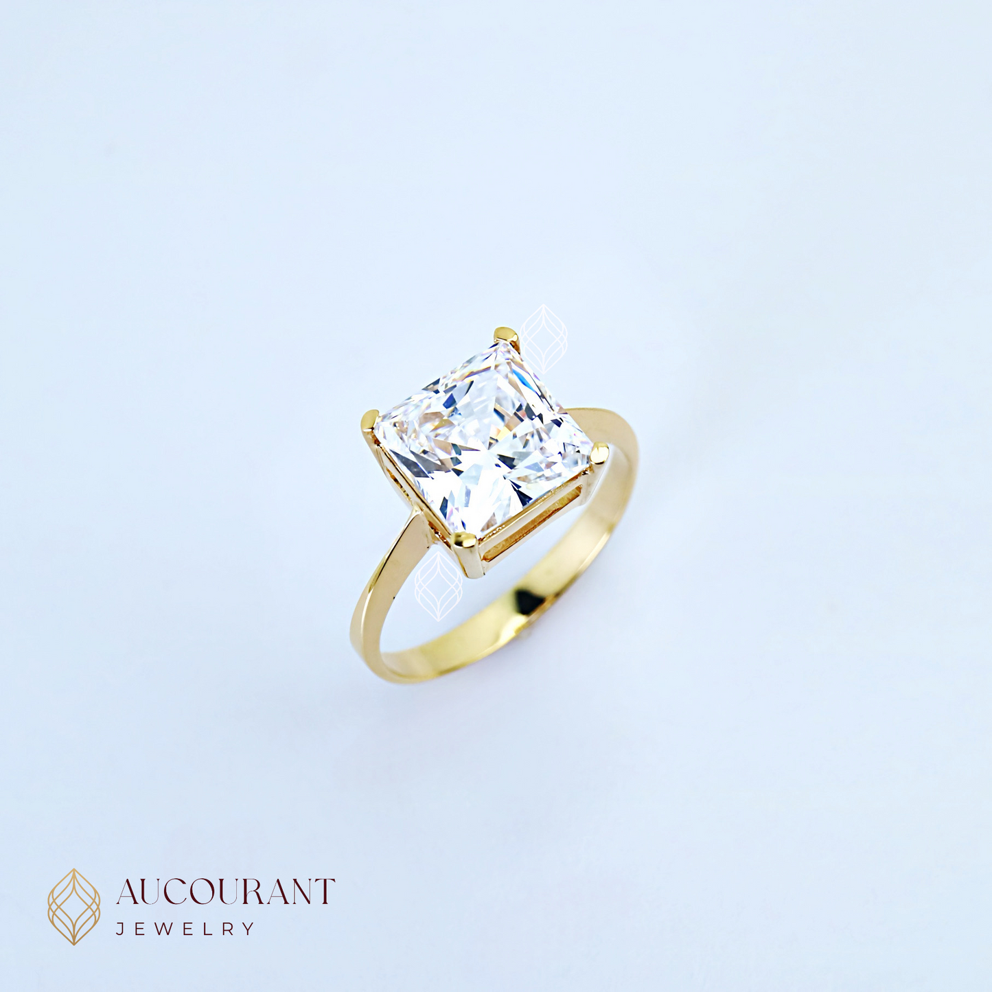Cincin Emas CW model Solitaire tipis Mata Kotak(PC)(Besar). Emas Rose Gold 17K